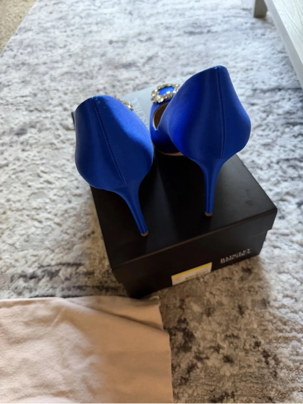 Badgley Mischka Cobalt Blue Satin Crystal-Embellished Pointed-Toe Pumps